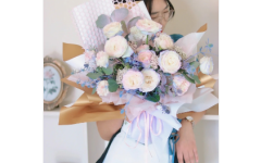 韩式单面观花束的花束制作与包装