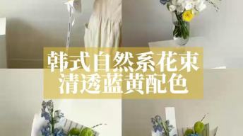 韩式自然系花束，清透蓝黄配色，送男生也合适