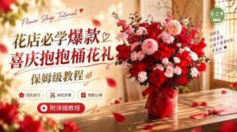 花店必学爆款！喜庆抱抱桶花礼
