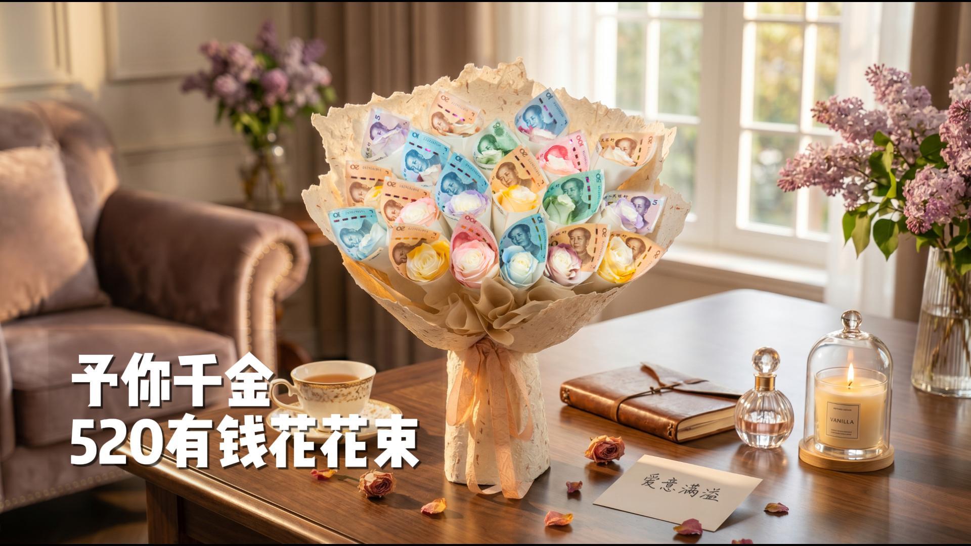 520有钱花-19枝喷色玫瑰花束